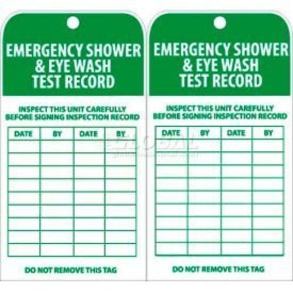 Nmc NMC RPT37 Tags, Emergency Shower And Eye Wash Test Record, 6" X 3", White/Green, 25/Pk RPT37